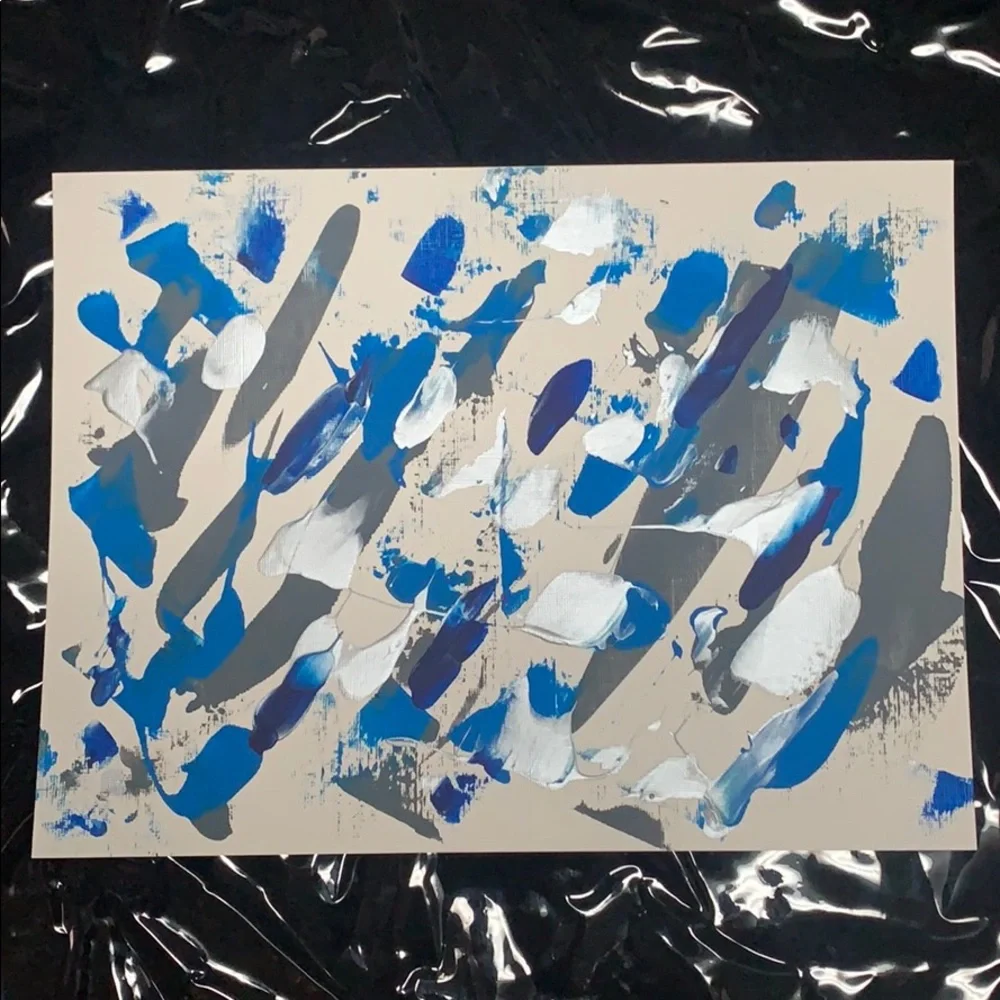 Blues, grey & silver abstract original - 9” x 12”